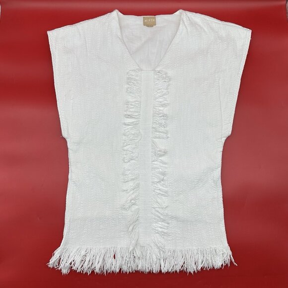 Mirth El Tule Caftan Women's Size Small Handmade Cotton Lined Fringe Mini Dress - Picture 2 of 12